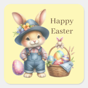 Cute Happy Easter bunny Square Sticker