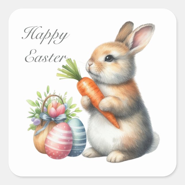 Cute Happy Easter bunny  Square Sticker (Front)