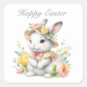 Cute Happy Easter bunny Square Sticker