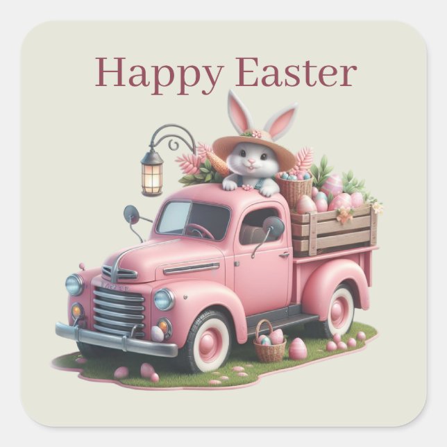 Cute Happy Easter bunny  Square Sticker (Front)
