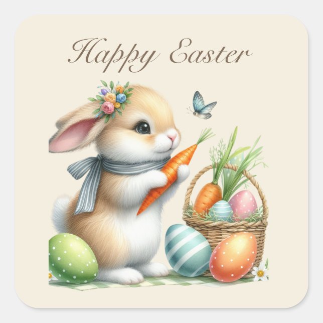 Cute Happy Easter bunny  Square Sticker (Front)
