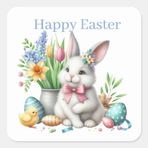 Cute Happy Easter bunny Square Sticker