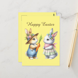 Cute Happy Easter bunny watercolor Postcard