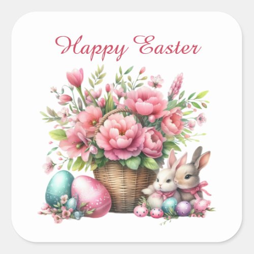 Cute Happy Easter bunny watercolor  Square Sticker