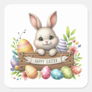 Cute Happy Easter bunny watercolor Square Sticker