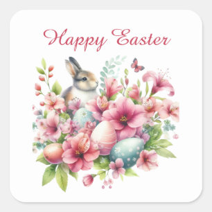 Cute Happy Easter bunny watercolor Square Sticker