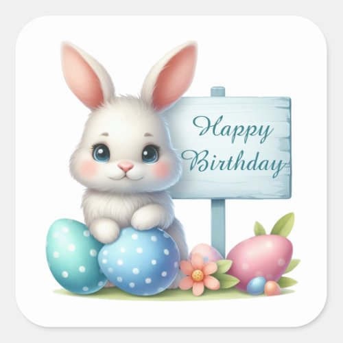 Cute Happy Easter bunny watercolor Square Sticker