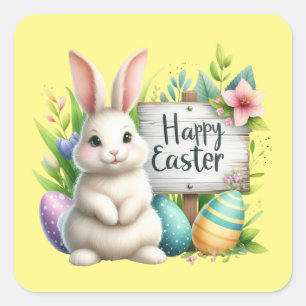 Cute Happy Easter bunny watercolor Square Sticker