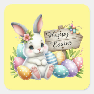 Cute Happy Easter bunny watercolor Square Sticker