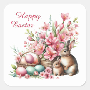 Cute Happy Easter bunny watercolor Square Sticker
