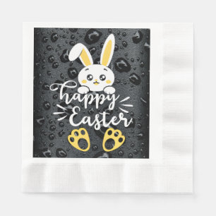Cute Happy Easter Bunny with Yellow Paw Napkins