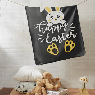 Cute Happy Easter Bunny with Yellow Paw Prints Baby Blanket