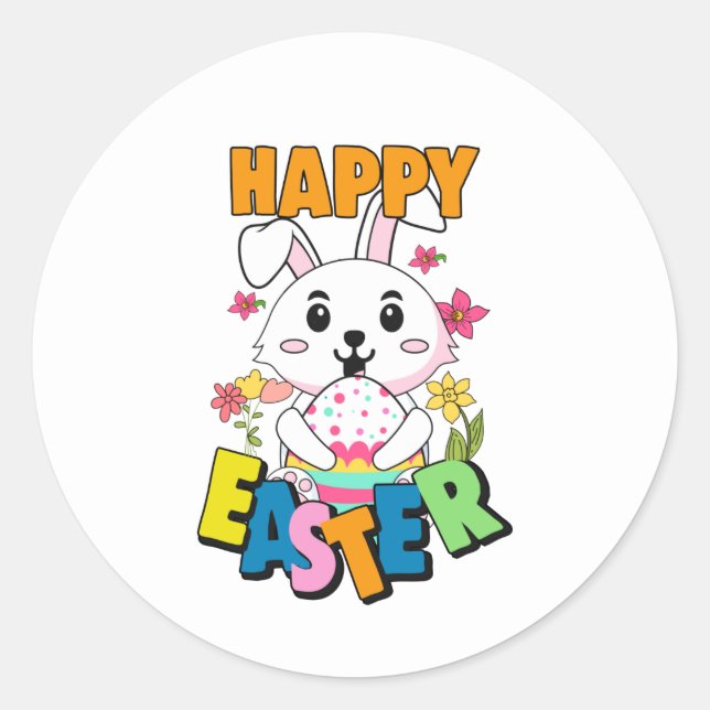 Cute Happy Easter bunny word art  Classic Round Sticker (Front)