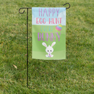 CUTE HAPPY EASTER BUNNY & YELLOW CHICKS GARDEN FLAG