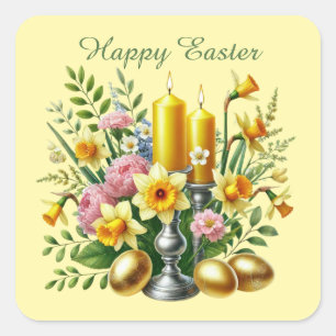Cute Happy Easter candles Square Sticker