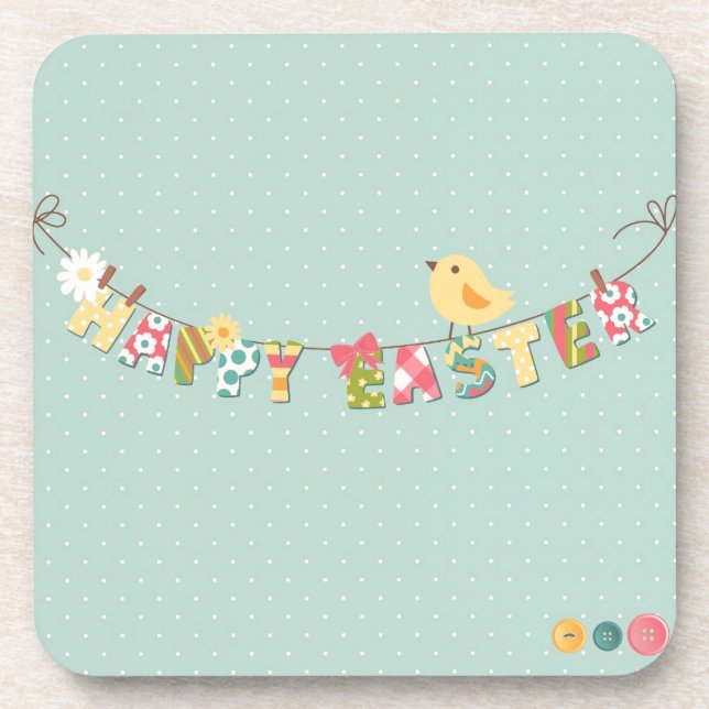 Cute Happy Easter Card Drink Coaster (Front)