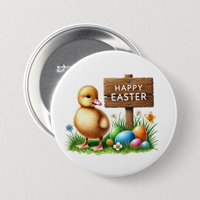 Cute Happy Easter chick  Button (Front & Back)