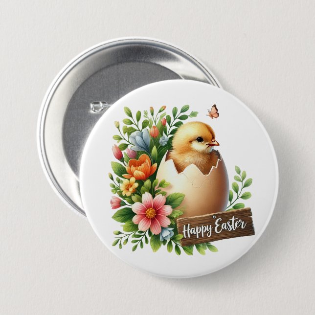 Cute Happy Easter chick Button (Front & Back)