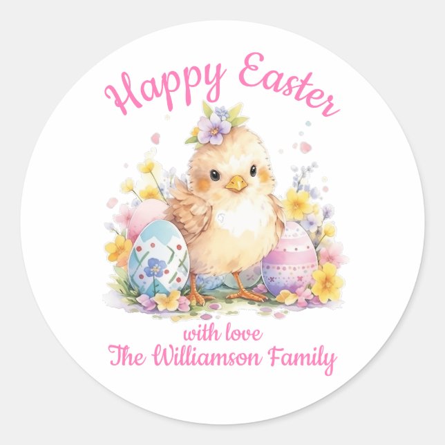 Cute Happy Easter Chick  Classic Round Sticker (Front)