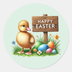 Cute Happy Easter chick Classic Round Sticker