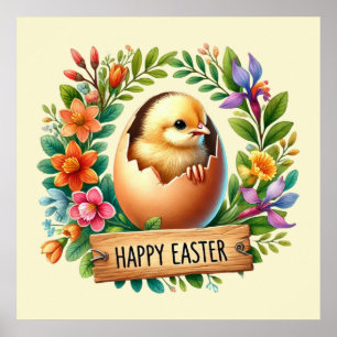 Cute Happy Easter chicks Poster