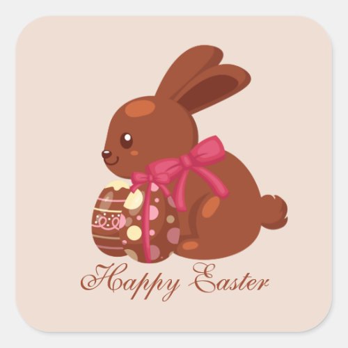 cute Happy Easter chocolate bunny Holiday Square Sticker