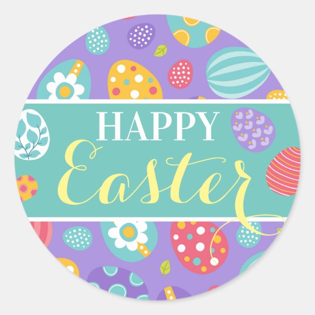 Cute Happy Easter Classic Round Sticker (Front)