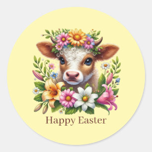 Cute Happy Easter cow  Classic Round Sticker