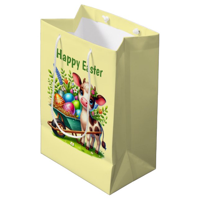 Cute Happy Easter cow customizable  Medium Gift Bag (Front Angled)