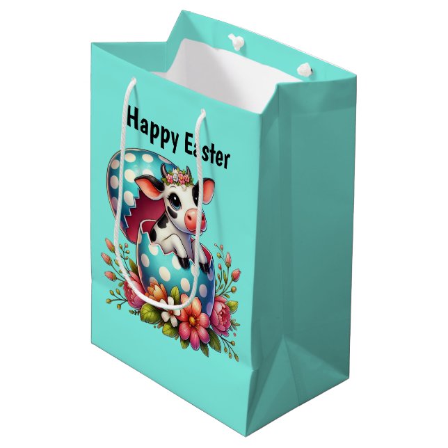Cute Happy Easter cow customizable  Medium Gift Bag (Front Angled)