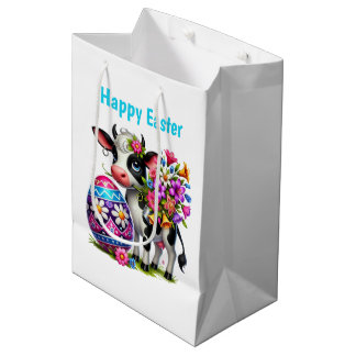 Cute Happy Easter cow customizable Medium  Medium Gift Bag