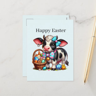 Cute Happy Easter cow farm animal Holiday Postcard