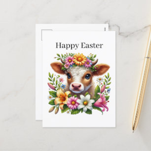 Cute Happy Easter cow farm animal Holiday Postcard