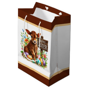 Cute Happy Easter cow Medium Gift Bag