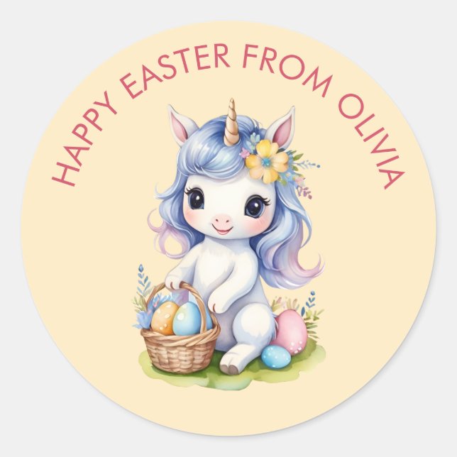 Cute Happy Easter Customizable Unicorn Sticker (Front)