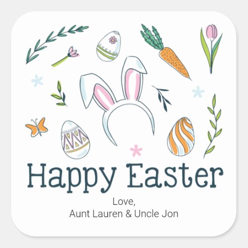 Cute Happy Easter Doodles  Square Sticker