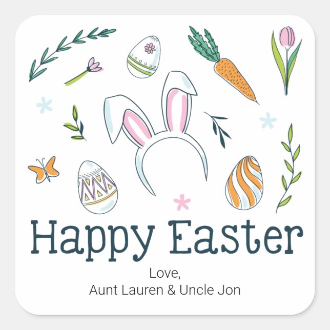 Cute Happy Easter Doodles  Square Sticker (Front)