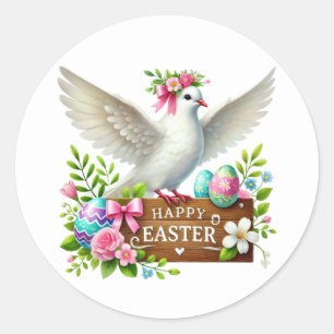 Cute Happy Easter dove Classic Round Sticker