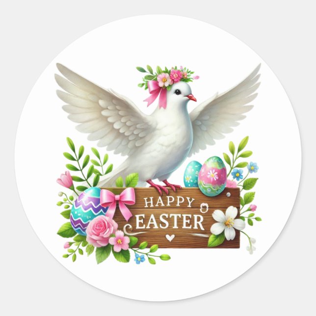 Cute Happy Easter dove Classic Round Sticker (Front)