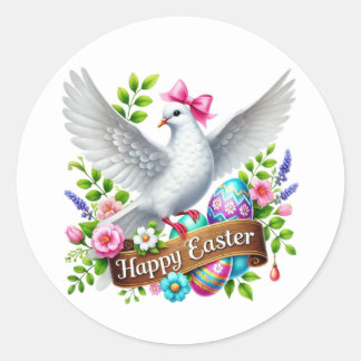 Cute Happy Easter dove Classic Round Sticker