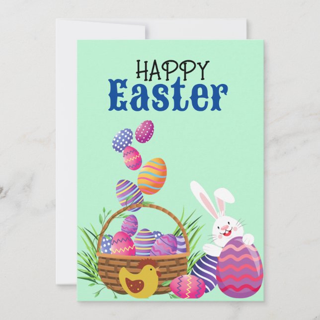 Cute Happy Easter egg bunny Card (Front)