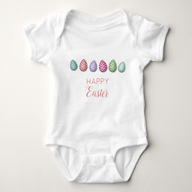 Cute Happy Easter Egg Pastel Colors Baby Bodysuit (Front)