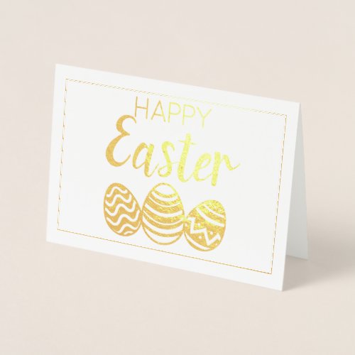 Cute Happy Easter Eggs Simple White Gold Foil Card