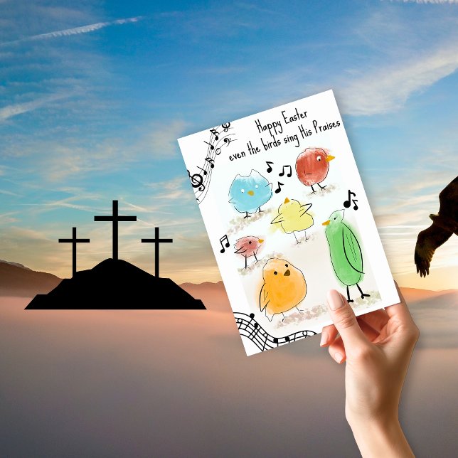 CUTE Happy Easter, even the birds sing Postcard (Easter Card Birds Singing Post card)
