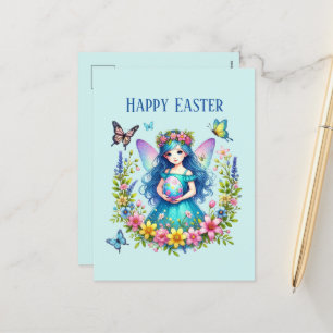 Cute Happy Easter Fairy add message Holiday Postcard