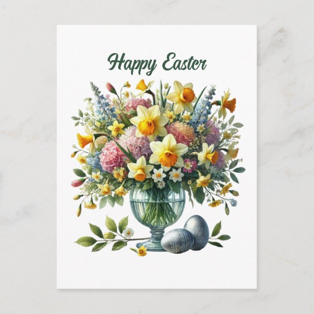 Cute Happy Easter flowers Holiday  Postcard (Front)