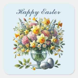 Cute Happy Easter flowers  Square Sticker