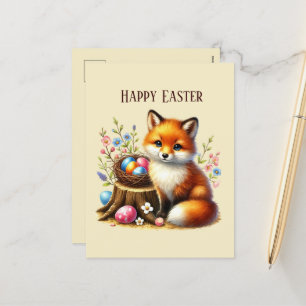 Cute Happy Easter fox add message  Holiday Postcard