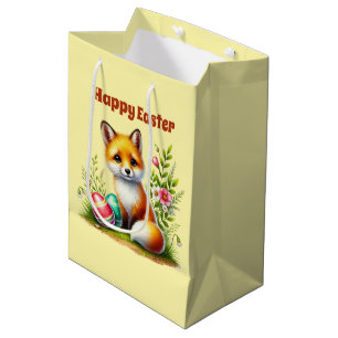 Cute Happy Easter fox bunny kids Medium Gift Bag