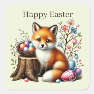 Cute Happy Easter fox  Square Sticker